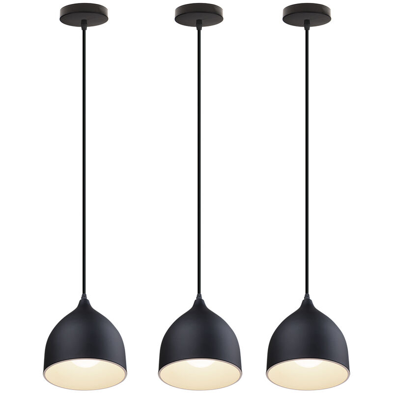 foto del prodotto lampada a sospensione, moderna stile, paralume cupolo, e27 supporto, per soggiorno sala da pranzo 3x nero 