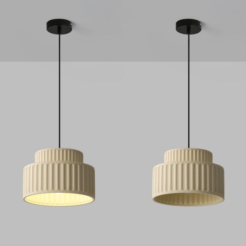 foto del prodotto lampada a sospensione moderno e27 lampadario plafoniera resina illuminazione a sospensione art d eco color crema 2pcs