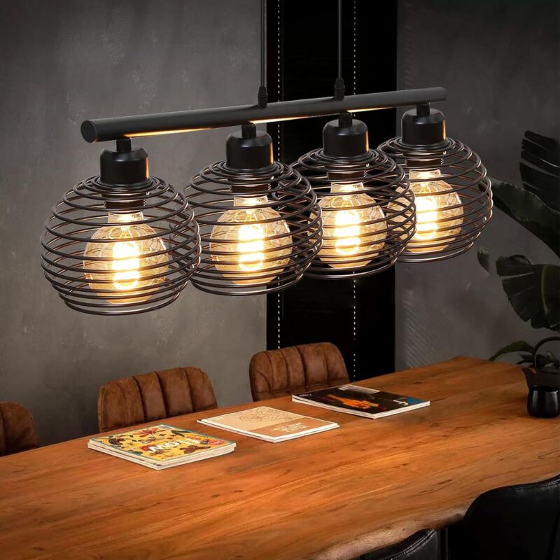 foto del prodotto lampada a sospensione nera per sala da pranzo lampada da sala da pranzo vintage retr e27 lampada a sospensione da cucina industriale in metallo per