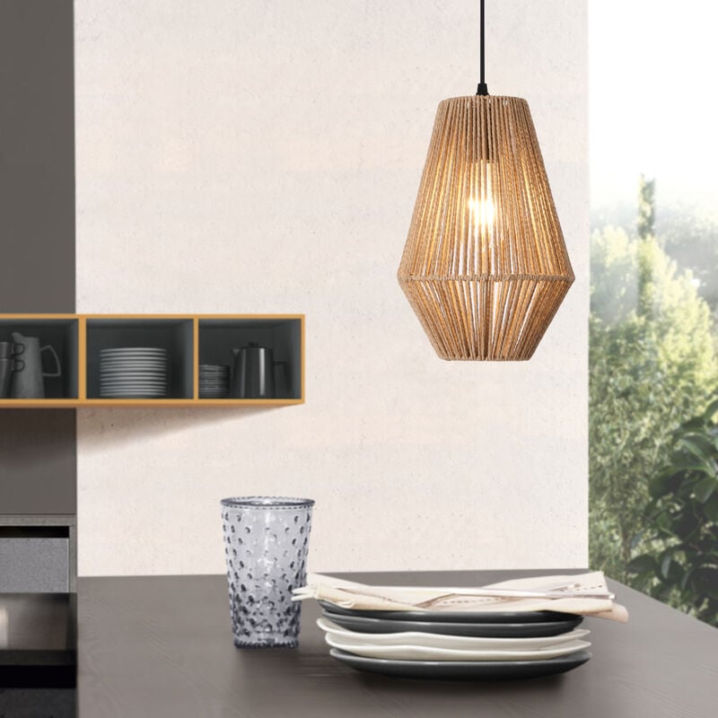 foto del prodotto lampada a sospensione newtownabbey con paralume a forma di nassa beige lux.pro