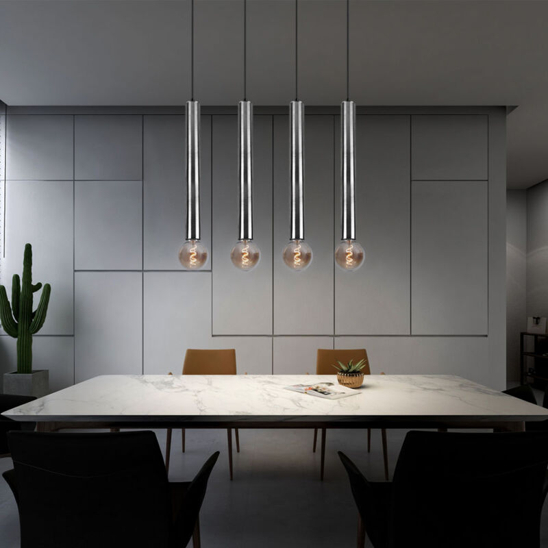 foto del prodotto lampada a sospensione nichel opaco lampada a sospensione 4 fiamme lampada a sospensione design, altezza regolabile, metallo scandinavo, 4 prese e27,