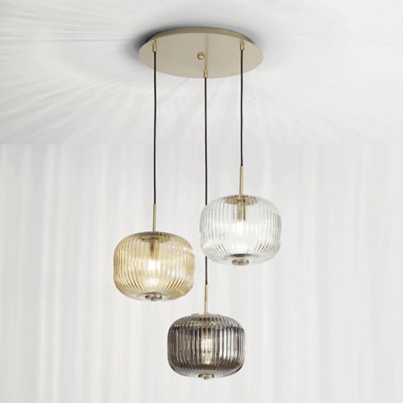 foto del prodotto lampada a sospensione odette a 3 luci in vetro soffiato millerighi colors 43 cm