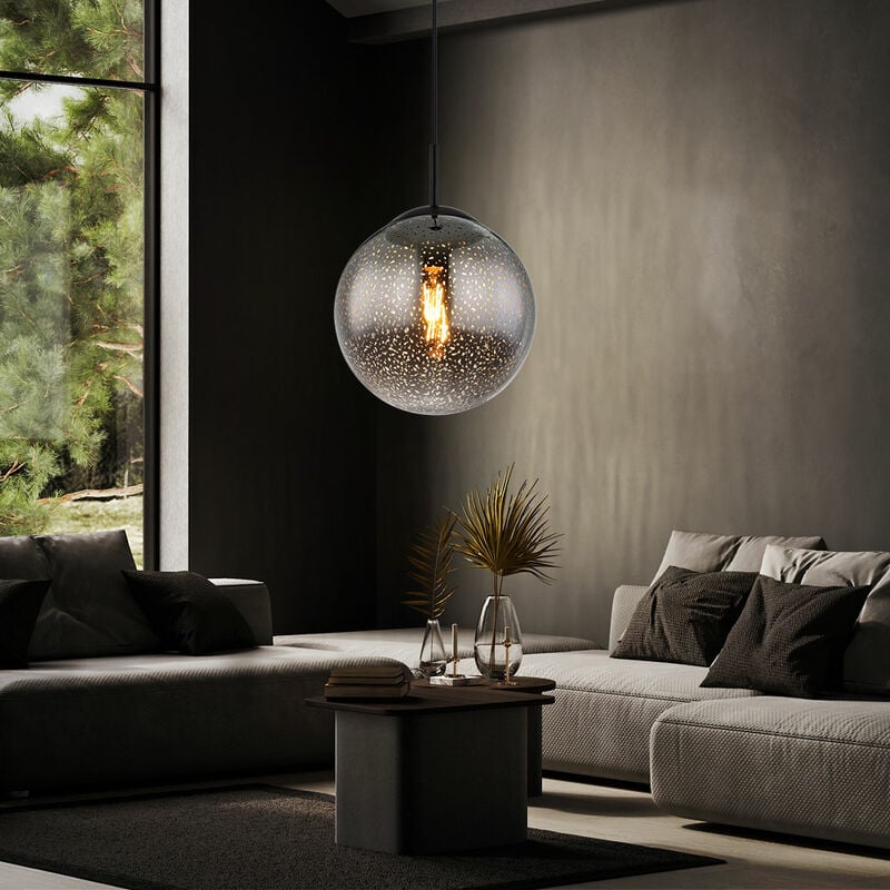 foto del prodotto lampada a sospensione palla lampada a sospensione nera tavolo da pranzo lampada a sospensione in vetro fum vetro retro, regolabile in altezza,