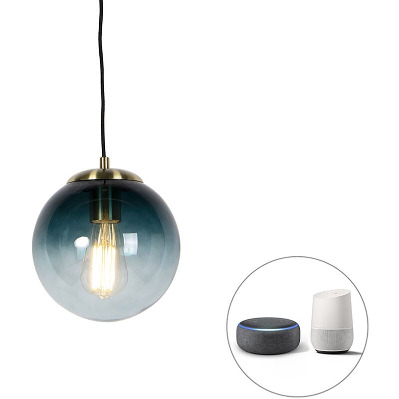 foto del prodotto lampada a sospensione pallon art d co vetro,acciaio blu oro sfera oblungo e27 max. 1 x 7 watt qazqa