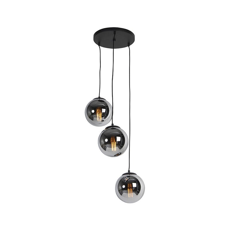foto del prodotto lampada a sospensione pallon art d co vetro,acciaio nero argento sfera oblungo e27 max. 3 x 7 watt qazqa