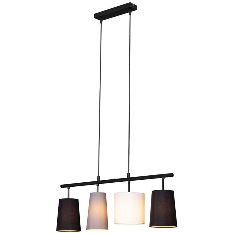 foto del prodotto lampada a sospensione paralume in tessuto 4xe27 colori grigio, bianco e nero briloner