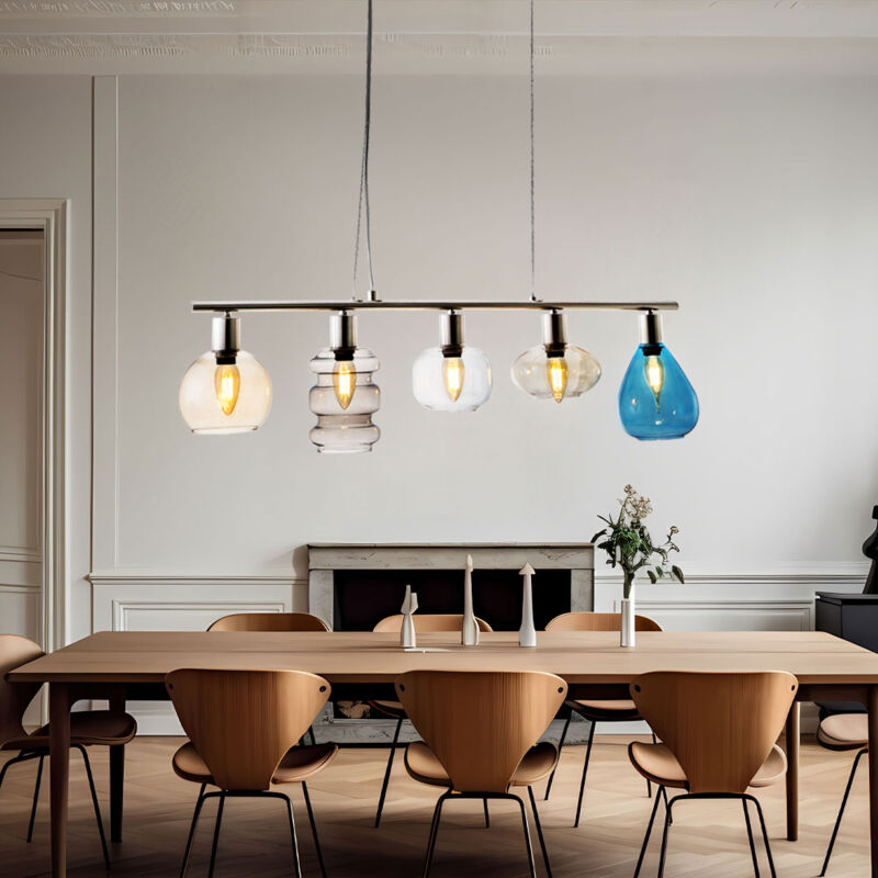 foto del prodotto lampada a sospensione paralumi in vetro lampada per sala da pranzo lampada a sospensione per sala da pranzo, blu ambra fumo trasparente, metallo, 5