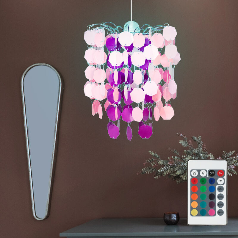 foto del prodotto lampada a sospensione per bambini dimmerabile gioco ragazze camera plafoniera rosa telecomando in un set che include lampadine led rgb