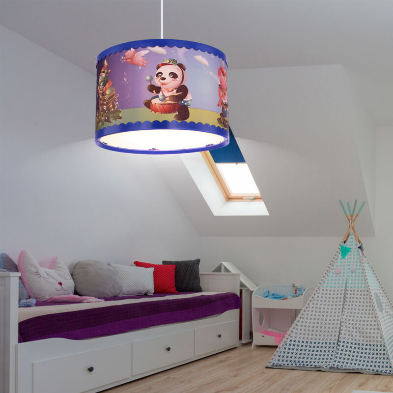 foto del prodotto lampada a sospensione per bambini, motivi di animali, lampada a sospensione per sala giochi, tamburo panda, led 11w 1055lm bianco caldo, dxh 28x120 cm