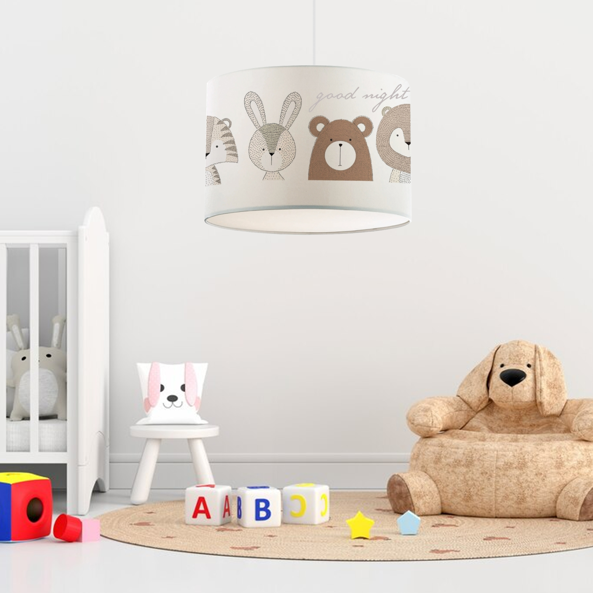 foto del prodotto lampada a sospensione per cameretta 39 rugby 39 lampadario per bambini lampada da soffitto con paralume in tessuto bianco