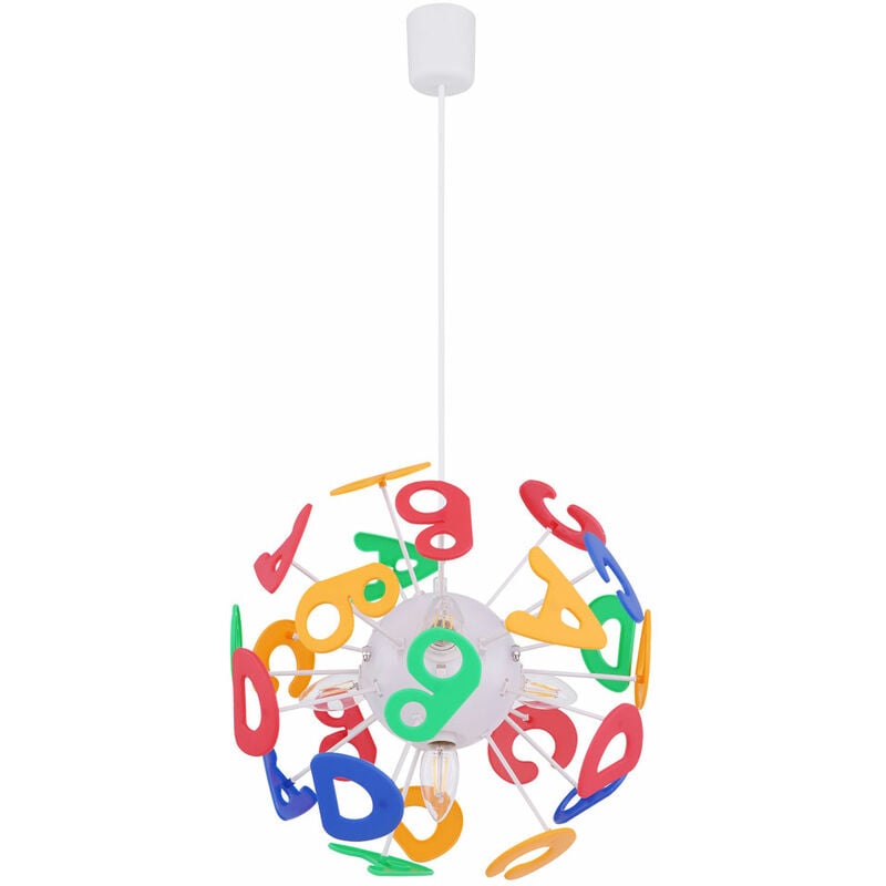 foto del prodotto lampada a sospensione per cameretta dei bambini lettere lampada a sospensione lampada per bambini a forma di palla, plastica colorata, prese 4x e14,