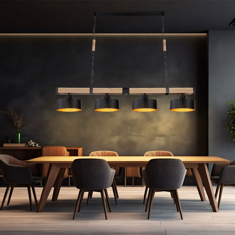 foto del prodotto lampada a sospensione per sala da pranzo lampada a sospensione per soggiorno lampada da tavolo da pranzo, metallo oro nero, 4x e27, lxh 120x140 cm