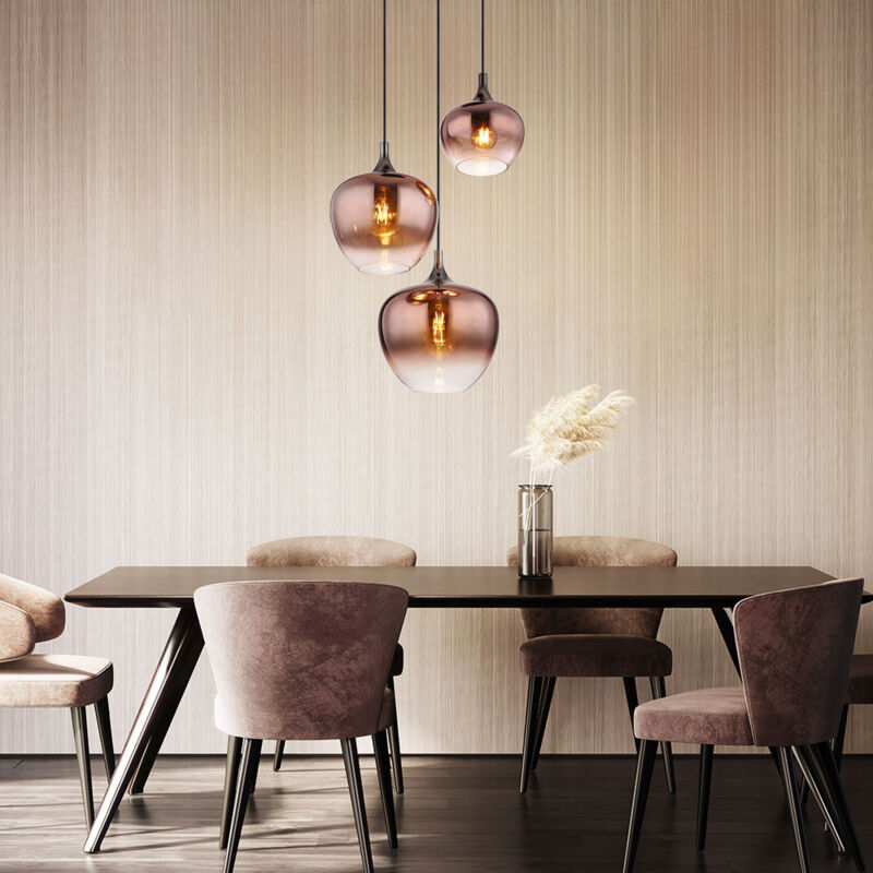 foto del prodotto lampada a sospensione per sala da pranzo lampada a sospensione per soggiorno lampada per cucina, metallo vetro color rame nero, 3 fiamme e27, h 120 cm
