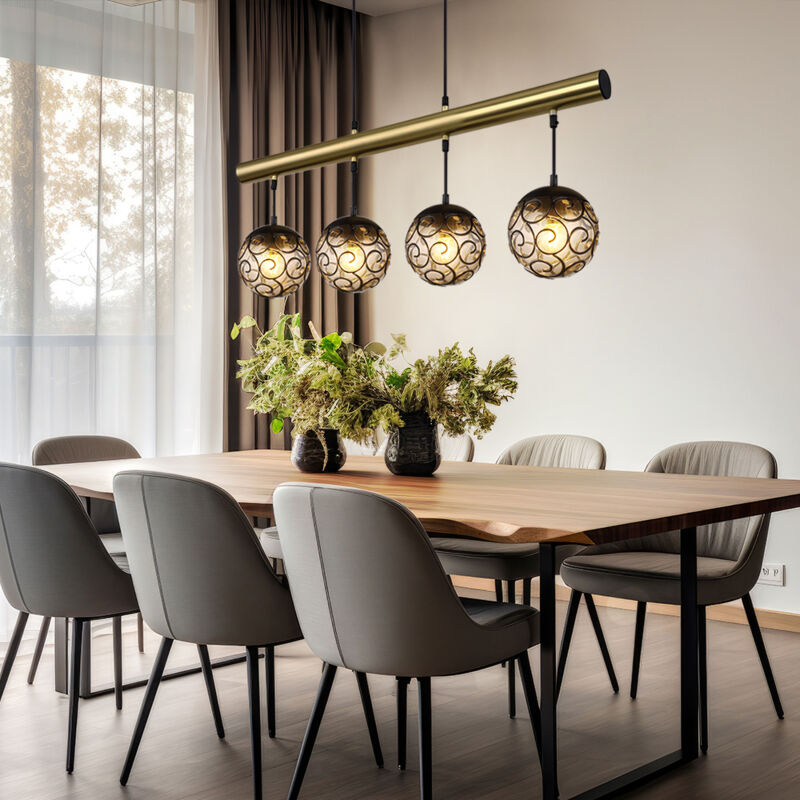 foto del prodotto lampada a sospensione per sala da pranzo lampada a sospensione regolabile in altezza, lampada da soggiorno in metallo nero plastica fumo oro, 4