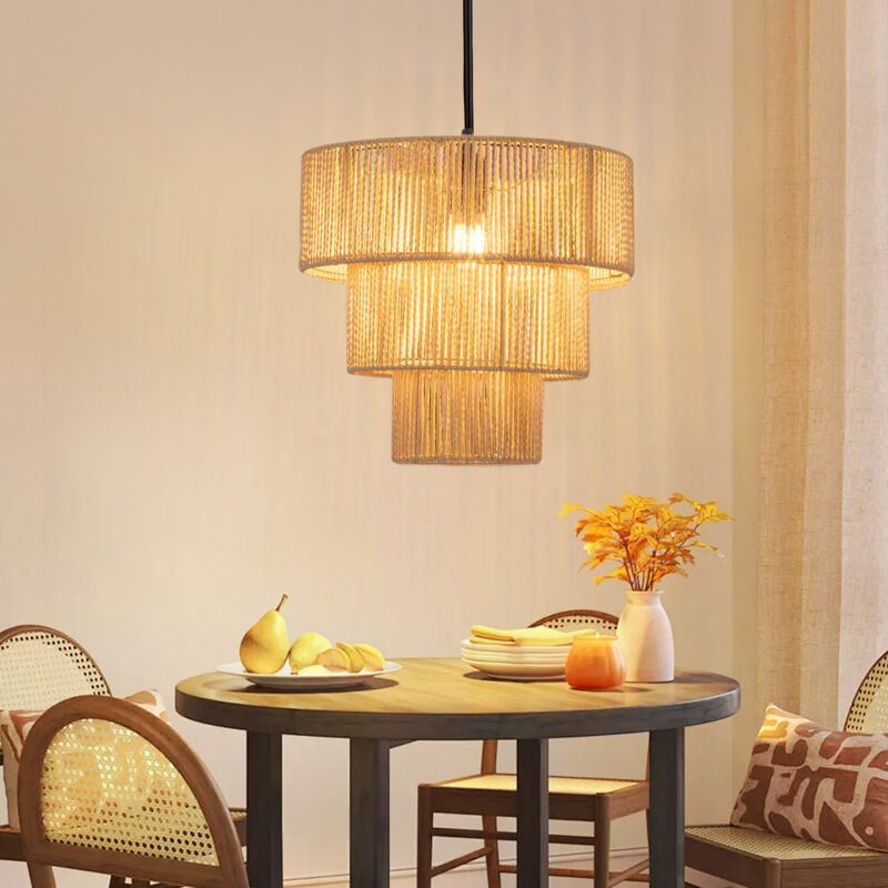 foto del prodotto lampada a sospensione per salone lampada a sospensione bohemien in rattan 35 cm lampada da camera lampada da tavolo da pranzo lampada a sospensione