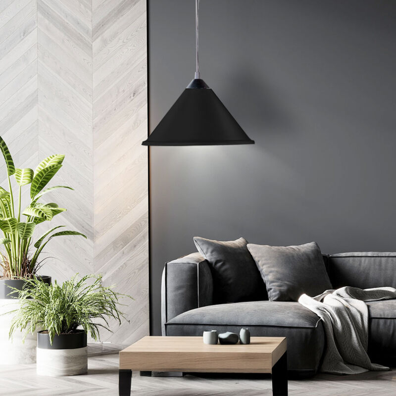 foto del prodotto lampada a sospensione per soggiorno, soffitto, corridoio, lampada a sospensione nera in un set con lampadine a led
