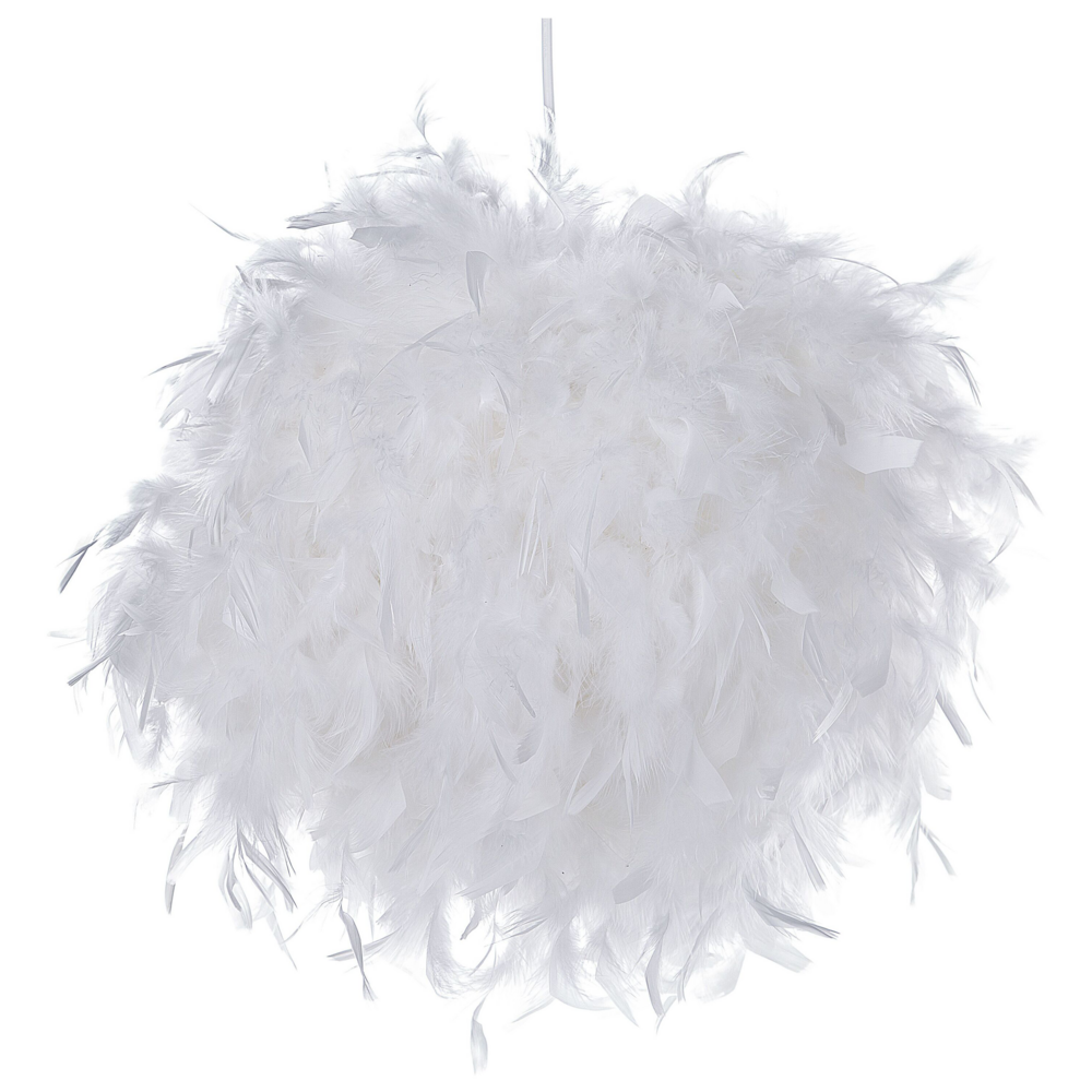foto del prodotto lampada a sospensione piume bianche forma rotonda glam moderna