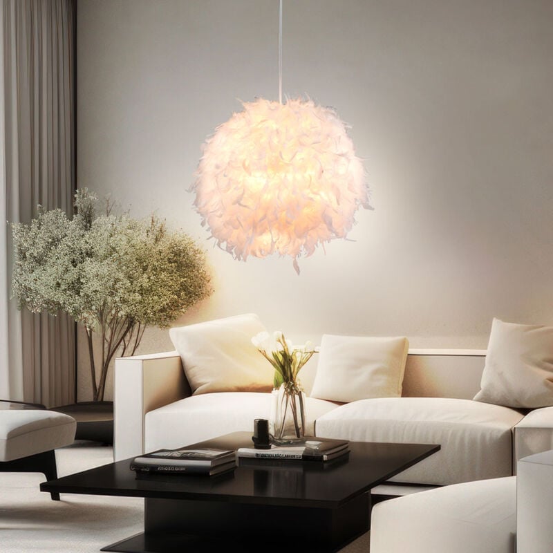 foto del prodotto lampada a sospensione piume bianche piuma da soffitto bianca lampada a sospensione lampada a sospensione, metallo, attacchi e27, dxh 45x120 cm