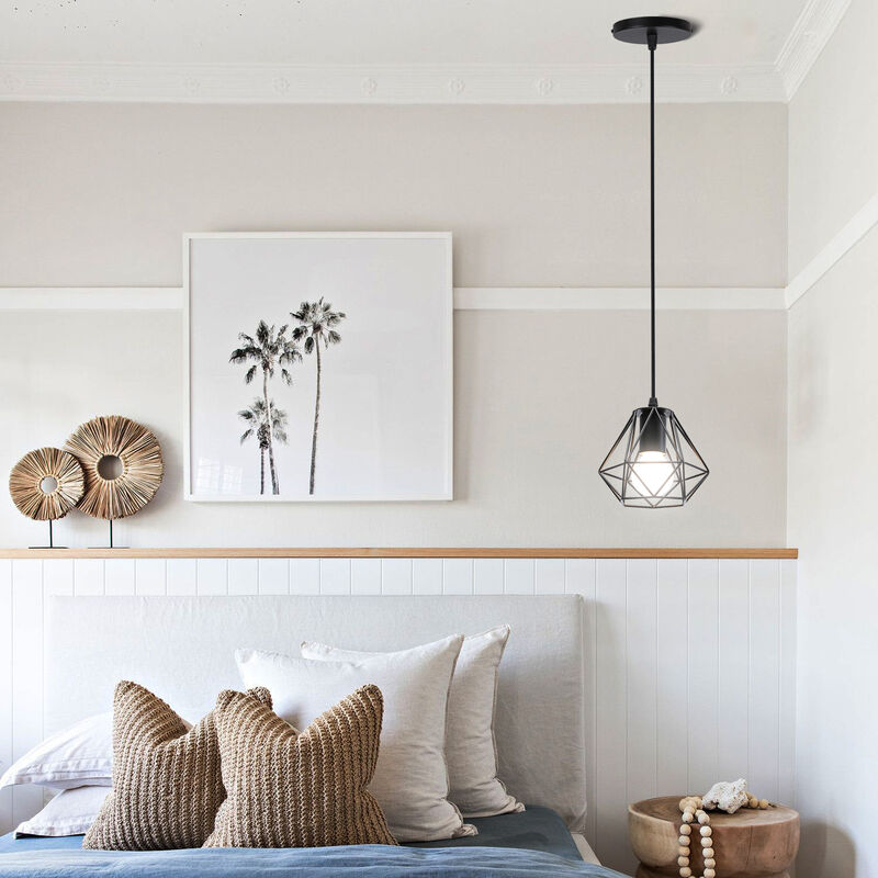 foto del prodotto lampada a sospensione, plafoniera con 16cm mini diamante gabbia, e27 attacco, illuminazione per soggiorno sala da pranzo camera da letto nero 1