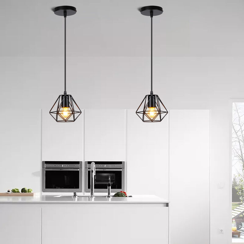 foto del prodotto lampada a sospensione, plafoniera con 16cm mini diamante gabbia, e27 attacco, illuminazione per soggiorno sala da pranzo camera da letto nero 2