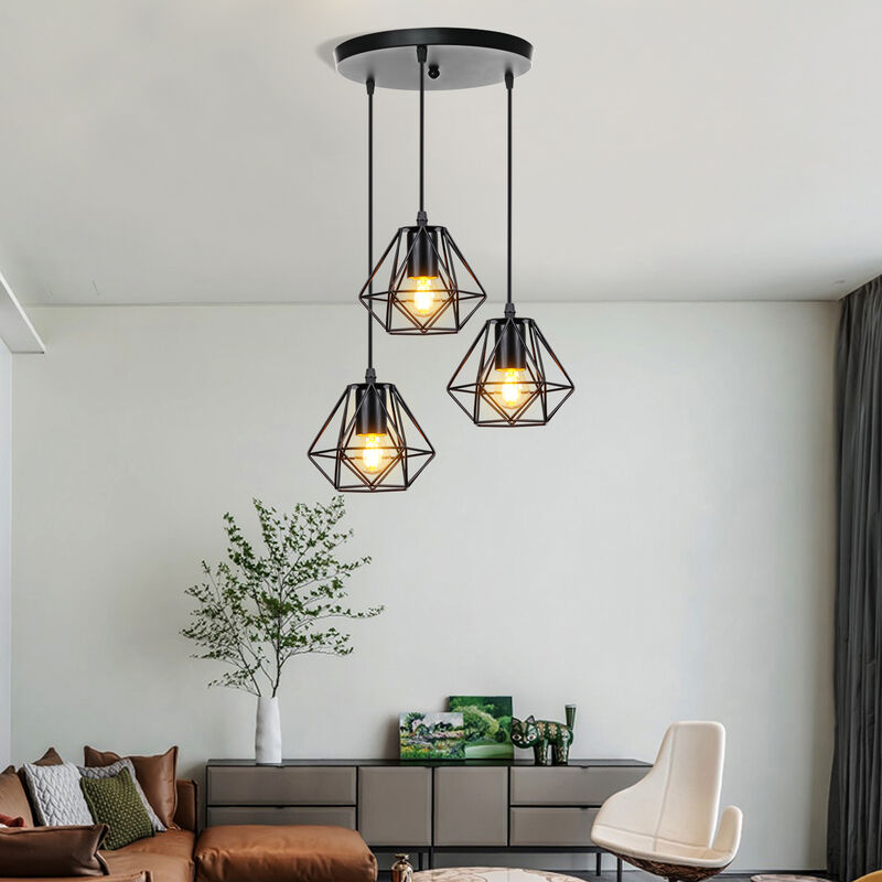 foto del prodotto lampada a sospensione, plafoniera con 16cm mini diamante gabbia, e27 attacco, illuminazione per soggiorno sala da pranzo camera da letto nero 3