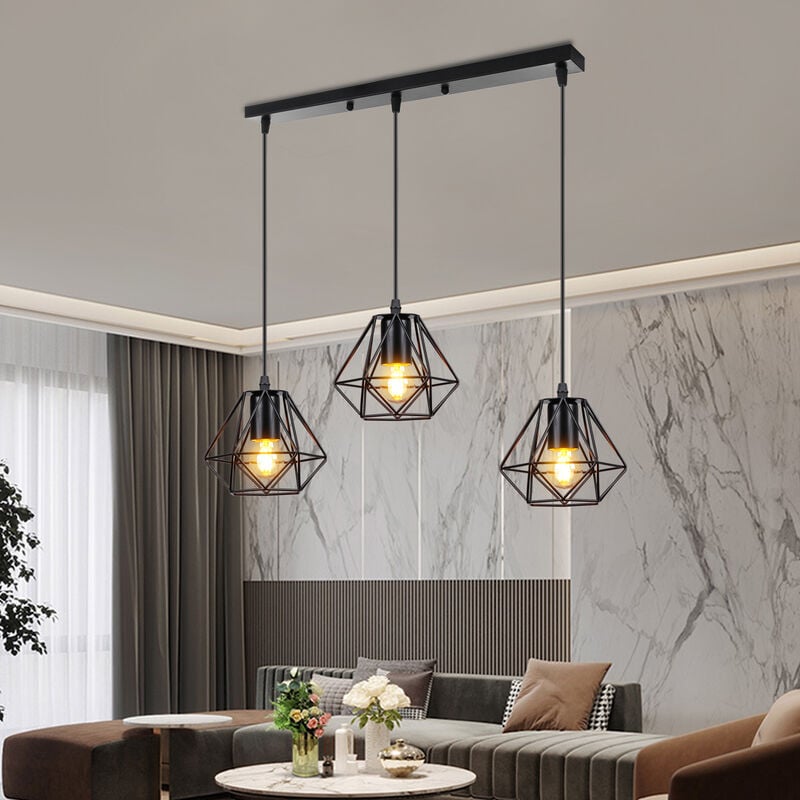 foto del prodotto lampada a sospensione, plafoniera con 16cm mini diamante gabbia, e27 attacco, illuminazione per soggiorno sala da pranzo camera da letto nero 3