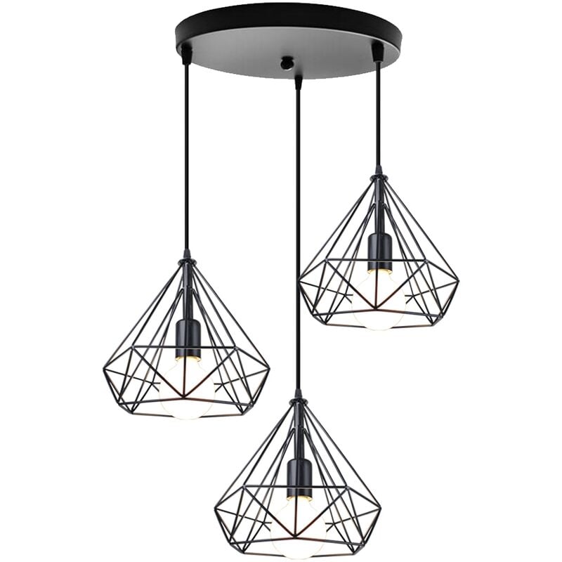 foto del prodotto lampada a sospensione, plafoniera con 25cm gabbia di diamante, industriale stile illuminazione e27 per soggiorno cucina 3 luci con portalampada