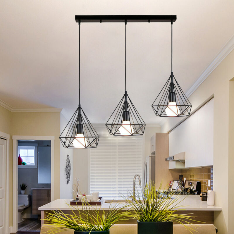 foto del prodotto lampada a sospensione, plafoniera con 25cm gabbia di diamante, industriale stile illuminazione e27 per soggiorno cucina 3 luci con portalampada a