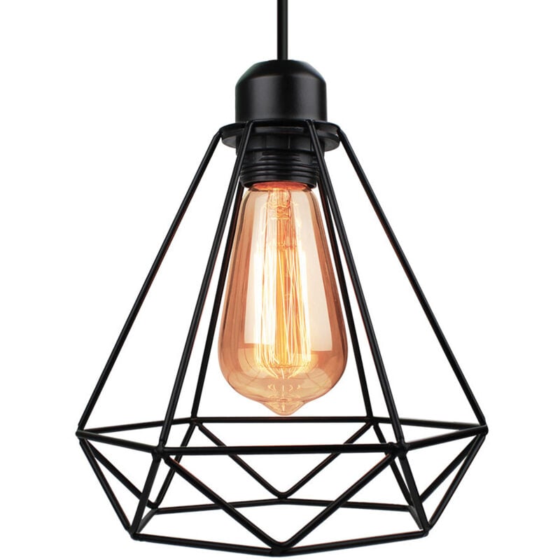 foto del prodotto lampada a sospensione, plafoniera con gabbia in metallo diamante, lampadari per soggiorno cucina nero 1 luci