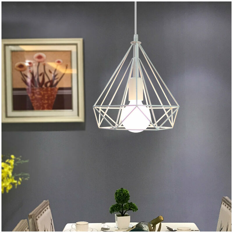 foto del prodotto lampada a sospensione, plafoniera in industriale stile con 25cm gabbia di diamante, illuminazione con e27 per soggiorno cucina di casa ristorante
