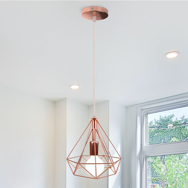 foto del prodotto lampada a sospensione, plafoniera in industriale stile con 25cm gabbia di diamante, illuminazione con e27 per soggiorno cucina di casa ristorante