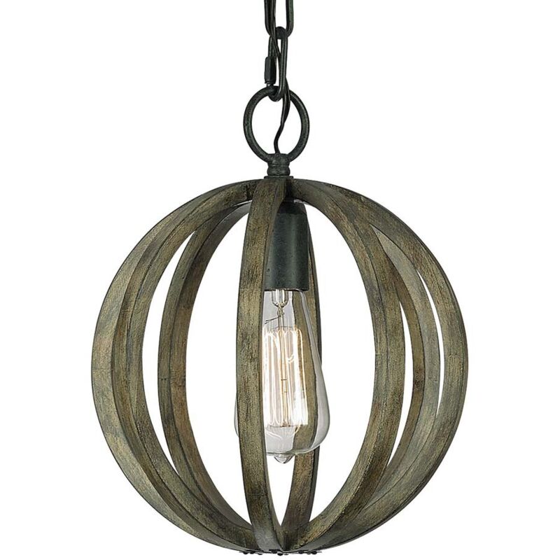 foto del prodotto lampada a sospensione plafoniera lampada a sospensione legno rovere ferro d 25,4 cm 1 fiamma