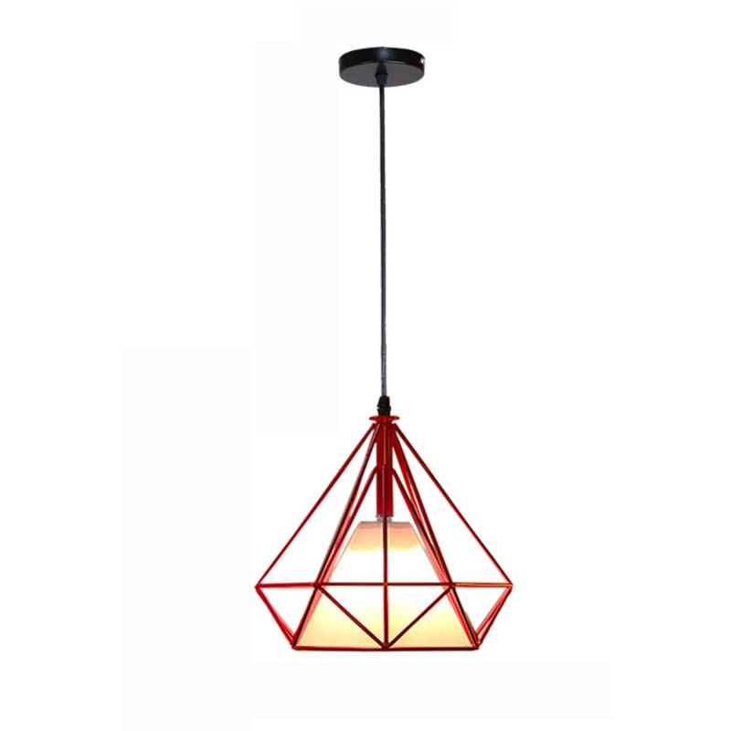 foto del prodotto lampada a sospensione, plafoniera vintage con gabbia di 25cm diamante, illuminazione e27 per soggiorno sala da pranzo taverna 1pcs rosso 