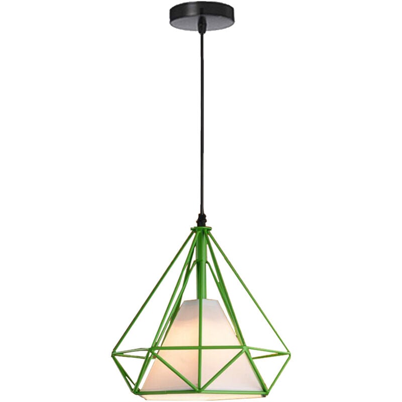 foto del prodotto lampada a sospensione, plafoniera vintage con gabbia di 25cm diamante, illuminazione e27 per soggiorno sala da pranzo taverna 1pcs verde 