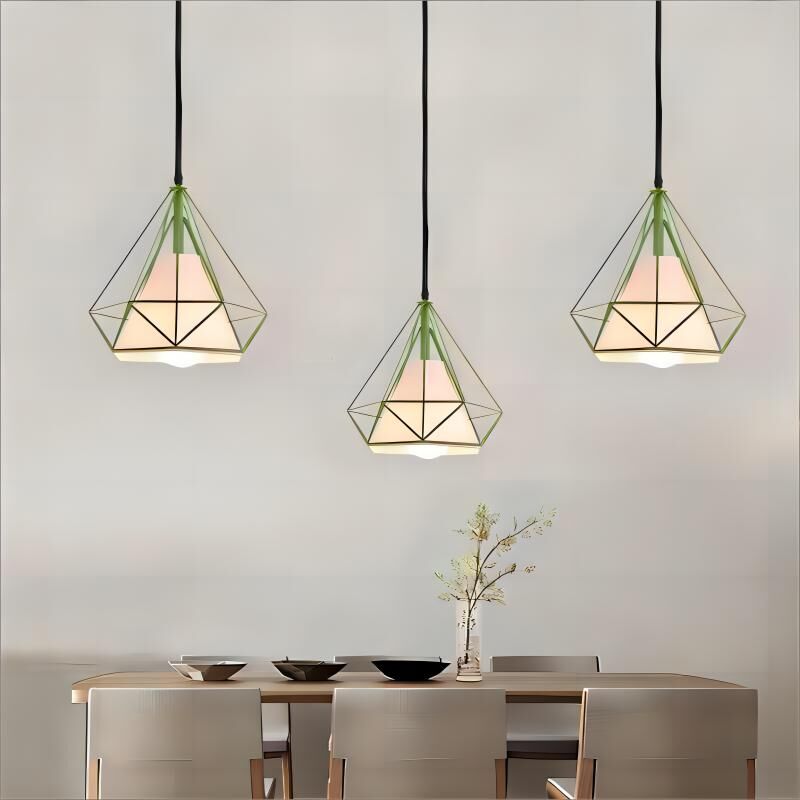 foto del prodotto lampada a sospensione, plafoniera vintage con gabbia di 25cm diamante, illuminazione e27 per soggiorno sala da pranzo taverna 3pcs verde 