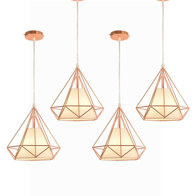 foto del prodotto lampada a sospensione, plafoniera vintage con gabbia di 25cm diamante, illuminazione e27 per soggiorno sala da pranzo taverna 4x oro rosa