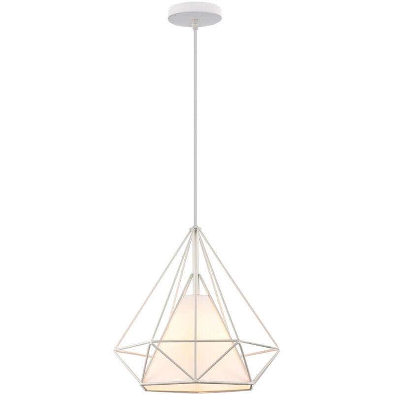 foto del prodotto lampada a sospensione, plafoniera vintage con gabbia di ø25cm diamante, illuminazione e27 per soggiorno sala da pranzo taverna bianco 1pcs
