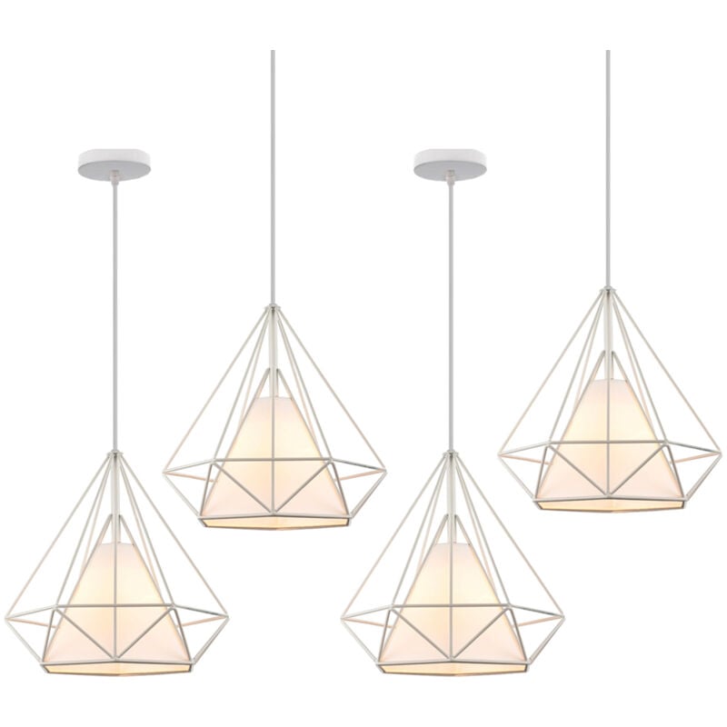 foto del prodotto lampada a sospensione, plafoniera vintage con gabbia di 25cm diamante, illuminazione e27 per soggiorno sala da pranzo taverna bianco 4pcs