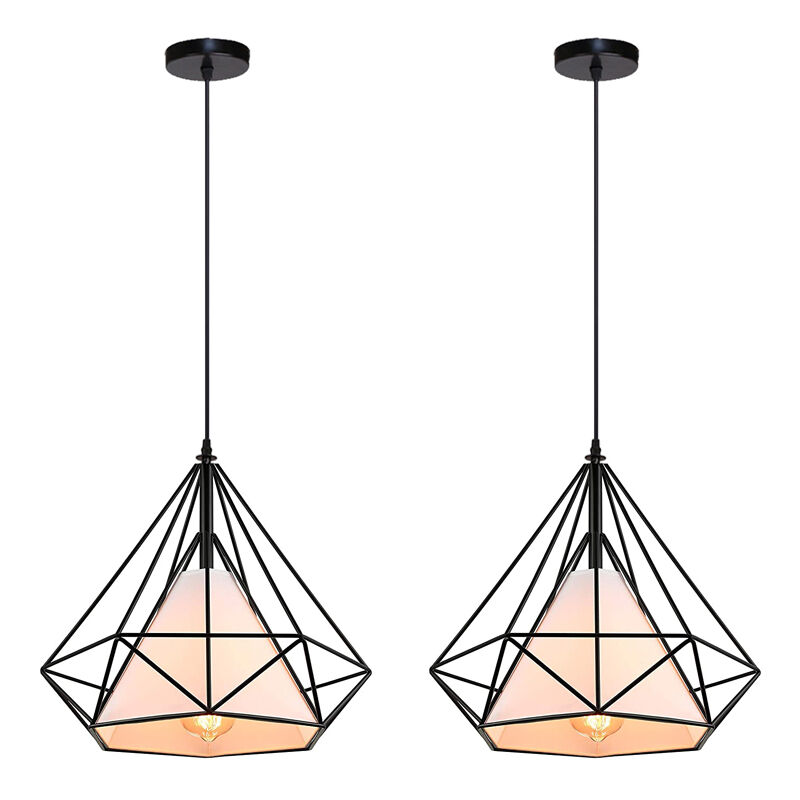 foto del prodotto lampada a sospensione, plafoniera vintage con gabbia di 25cm diamante, illuminazione e27 per soggiorno sala da pranzo taverna nero 2pcs