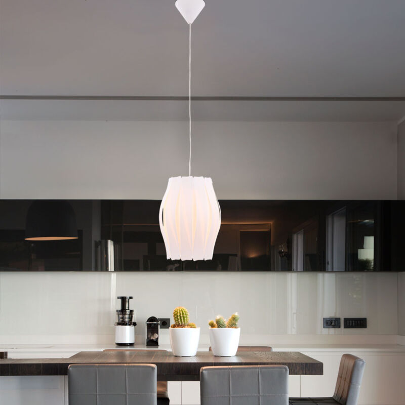 foto del prodotto lampada a sospensione plafoniera zona pranzo lampada a sospensione con paralume bianco, metallo plastica, 1x e27, pxh 30x150 cm, soggiorno