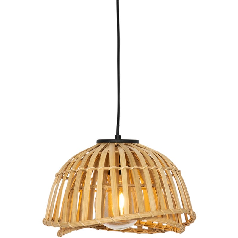 foto del prodotto lampada a sospensione pua orientale bamboo,acciaio legno nero tondo max. 1 x watt qazqa