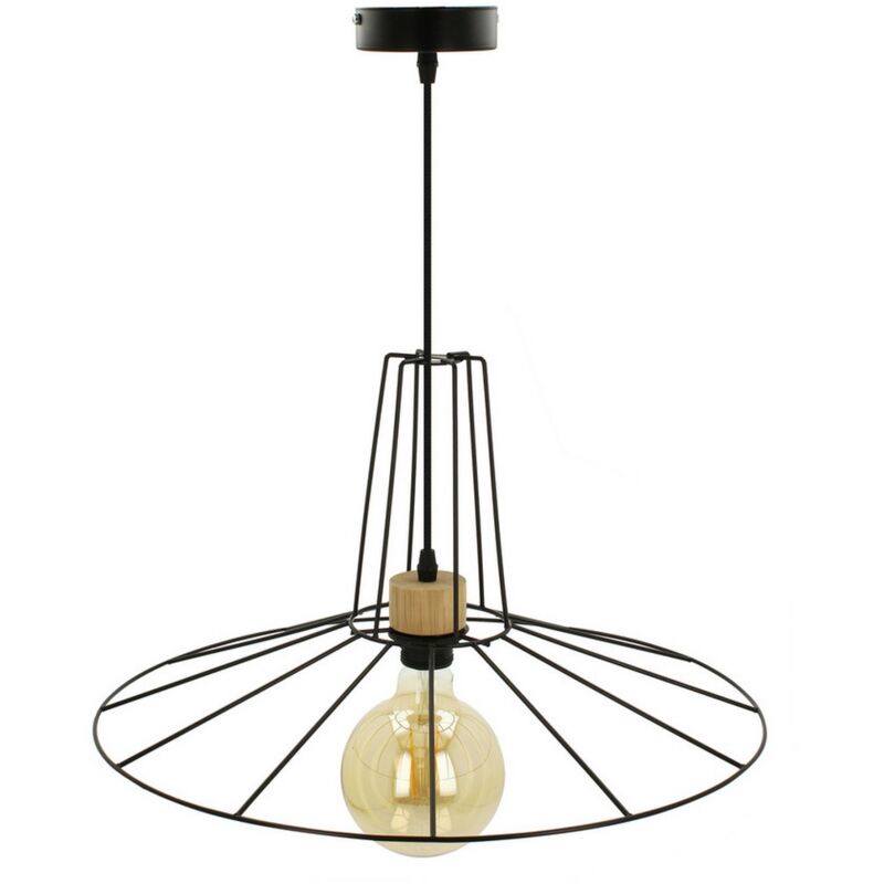 foto del prodotto lampada a sospensione raba, legno, metallo, marrone, nero, 55x55x110 cm
