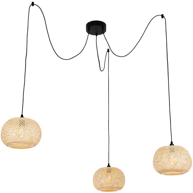 foto del prodotto lampada a sospensione rafael orientale bamboo,acciaio legno nero tondo max. 3 x watt qazqa