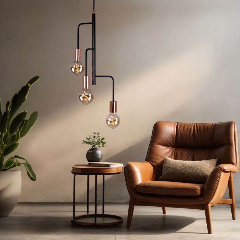 foto del prodotto lampada a sospensione rame nero lampada a sospensione a 3 luci retr , metallo, 3x prese e27, dxh 28x172 cm