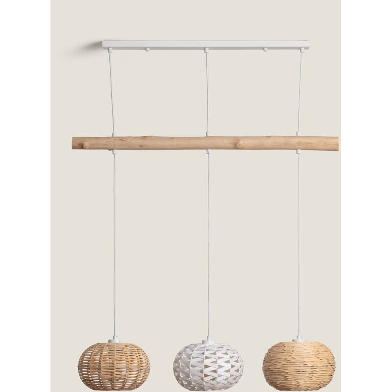 foto del prodotto lampada a sospensione rattan e legno linfen naturale