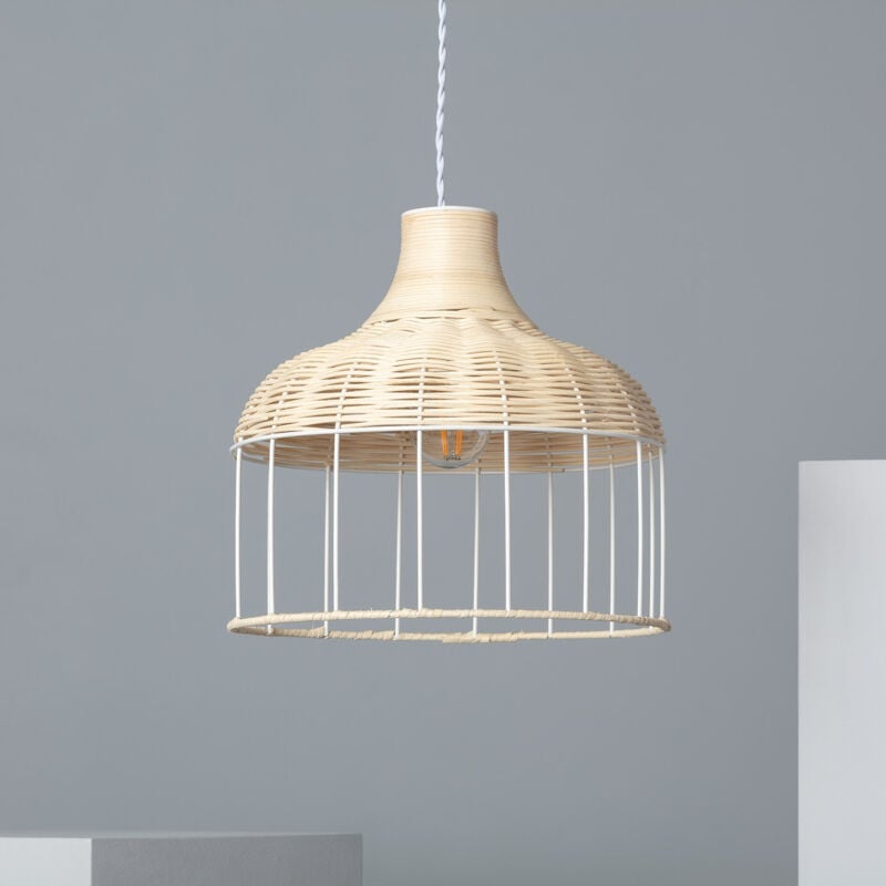 foto del prodotto lampada a sospensione rattan e metallo sliema bianco