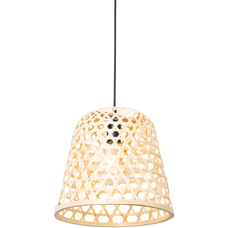 foto del prodotto lampada a sospensione rayan orientale bamboo,acciaio legno nero tondo max. 1 x watt qazqa