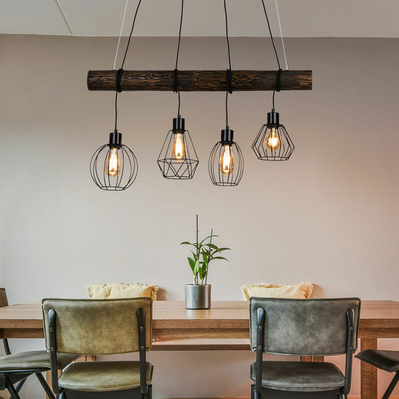 foto del prodotto lampada a sospensione, regolabile in altezza, lampada da tavolo da pranzo, lampada a sospensione, 4 fiamme, lampada in legno, stile country, vari