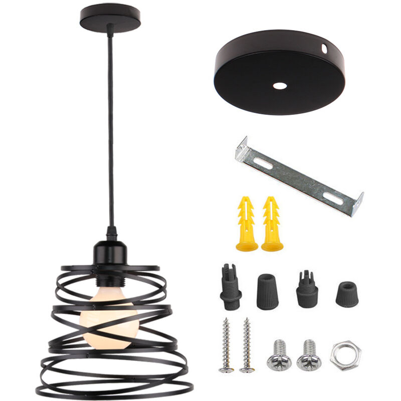 foto del prodotto lampada a sospensione retr in gabbia di metallo e27 lampada da soffitto industriale retr nera