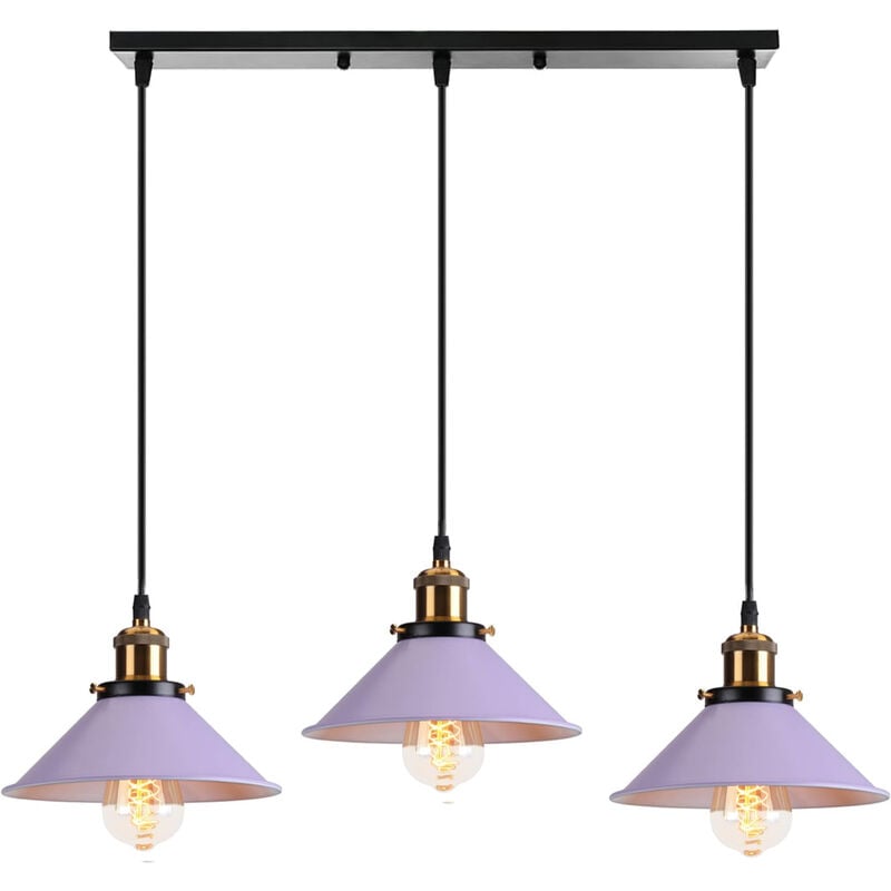 foto del prodotto lampada a sospensione retr industriale lampadario da soffitto metallo regolabile 3 luci viola chiaro